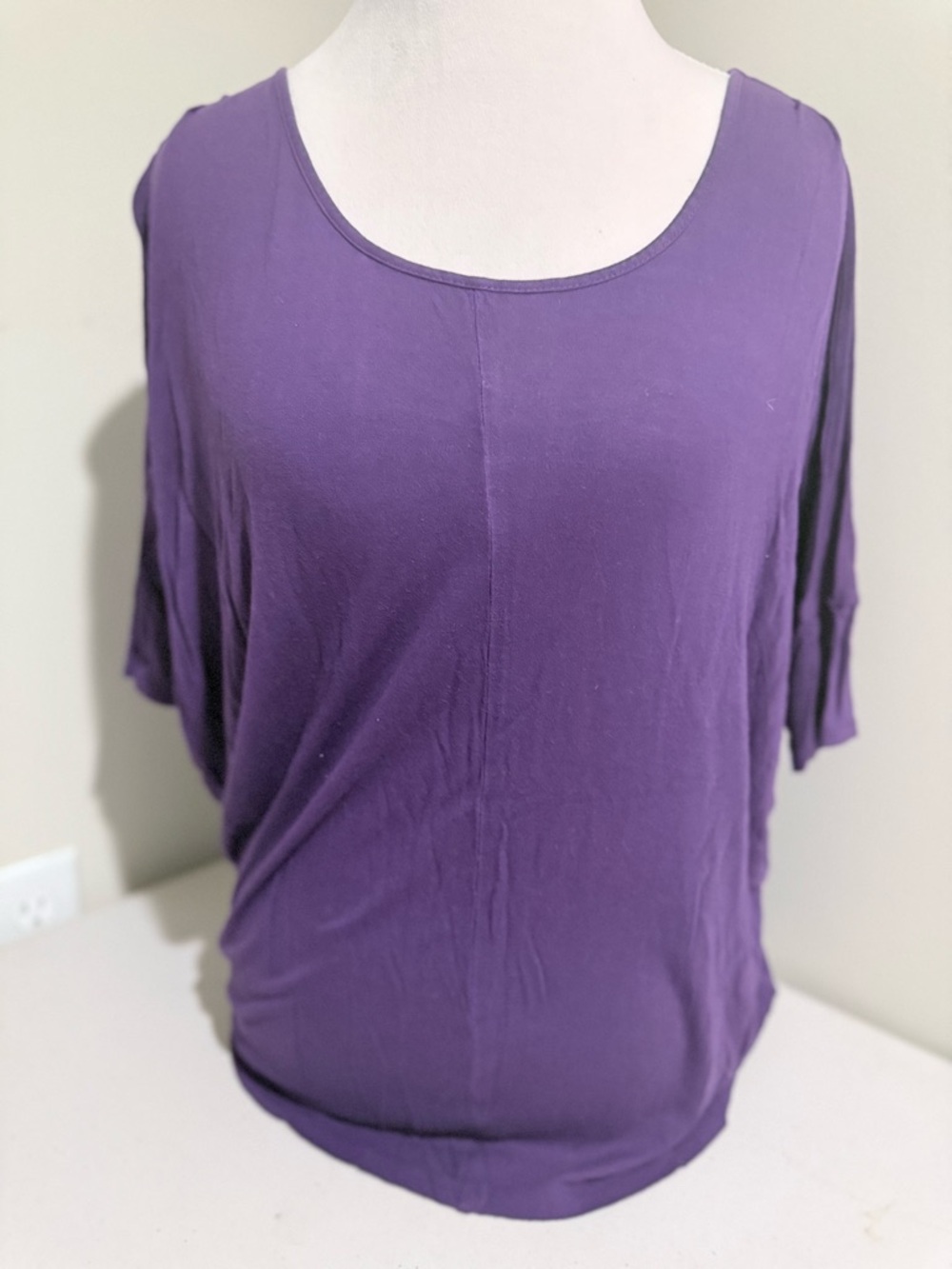 Express Purple Scoop-Neck Elbow Sleeve Top